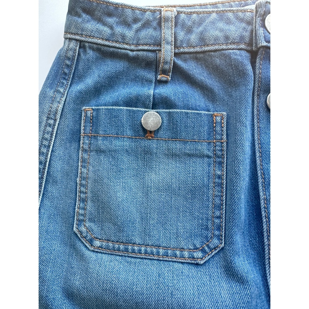 Ann Taylor LOFT Denim Skirt Blue Button Front Frayed Hem 70s Boho Casual Size 2 - Picture 6 of 16